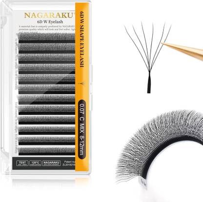 Nagaraku 6D W Shape Eyelash Extension Natural Soft Volume 0.07mm Curl-C 8-12mm Mix Fans