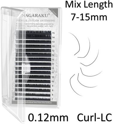Nagaraku Eyelash Extensions Individual Lashes 0.12mm Curl LC 7-15mm Classic Mix Tray Lash