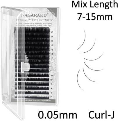 Nagaraku Eyelash Extensions Individual Lashes 0.05mm Curl J 7-15mm Classic Mix Tray Lash