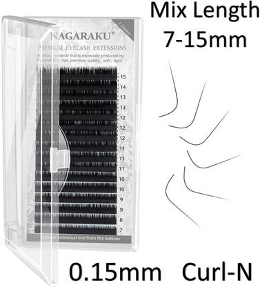 Nagaraku Eyelash Extensions Individual Lashes 0.15mm Curl N 7-15mm Classic Mix Tray Lash