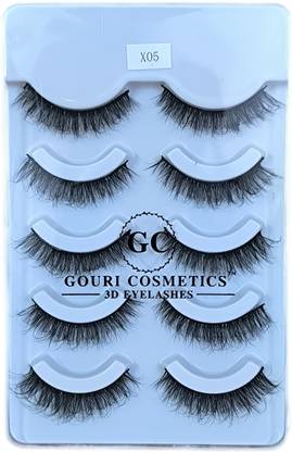 GOURI COSMETICS Gouri Cosmetic 3D EYELASHES - False Eyelashes for Women - 5 Pair Pack: GC-X05
