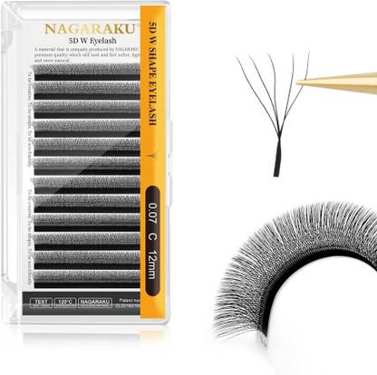 Nagaraku 5D W Shape Eyelash Extension Natural Soft Volume 0.07mm Curl-C 12mm Premade Fans