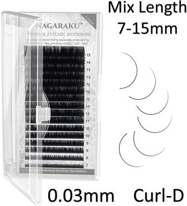 Nagaraku Eyelash Extensions Individual Lashes 0.03mm Curl D 7-15mm Classic Mix Tray Lash