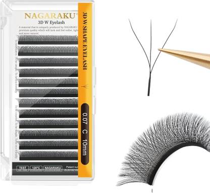 Nagaraku 3D W Shape Eyelash Extension Natural Soft Volume 0.07mm Curl-C 10mm Premade Fans