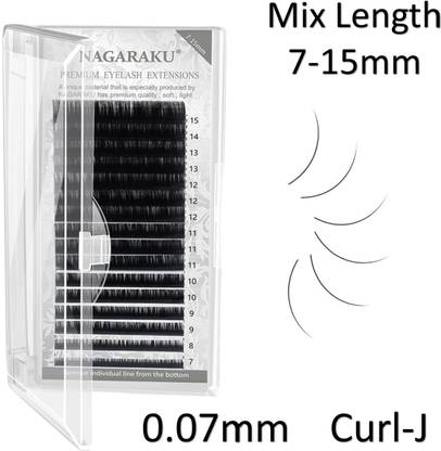 Nagaraku Eyelash Extensions Individual Lashes 0.07mm Curl J 7-15mm Classic Mix Tray Lash