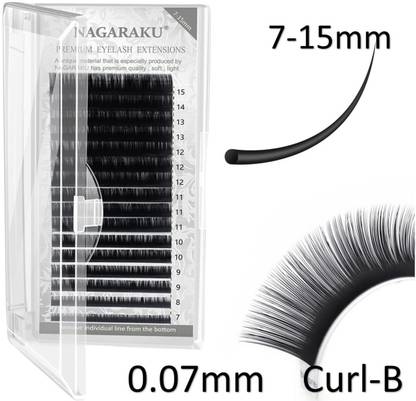 Nagaraku Eyelash Individual Lashes 0.07mm Curl-B 7-15mm Mix Tray Classic Lash Extensions