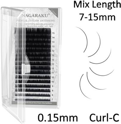 Nagaraku Eyelash Extensions Individual Lashes 0.15mm Curl C 7-15mm Classic Mix Tray Lash
