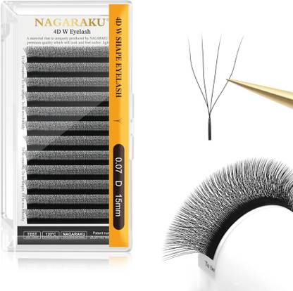 Nagaraku 4D W Shape Eyelash Extension Natural Soft Volume 0.07mm Curl-D 15mm Premade Fans