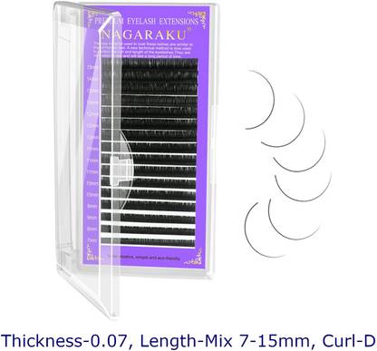 Nagaraku Eyelash Extensions 0.7mm D Curl 7-15mm Individual Lashes 16 Rows Mix Tray Lashes