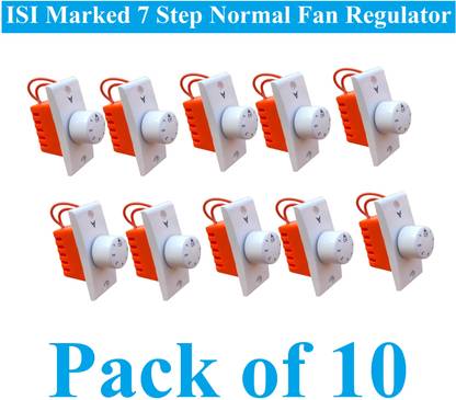 Sauran Pack of 10 ISI Marked 7 Step Normal Fan Regulator (REG9.3) Step-Type Button Regulator