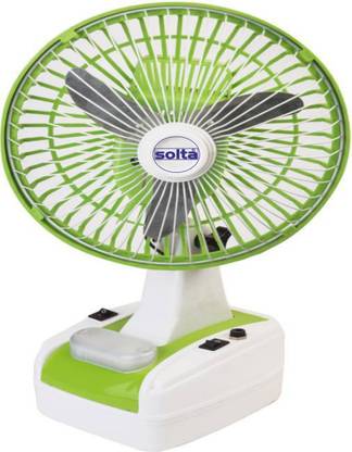 SOLTA 8 Inch Mini AC/DC Rechargeable Battery (6V-4.5Ah) Operated with Light 4hr Backup with 1 Year Warranty 200 mm Table Fan