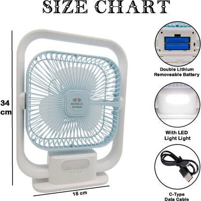 RENMAX Portable Rechargeable Mini Table Fan 3-Speed 3000mAh with LED Light AK-803 with 3 Months Warranty 150 mm Table Fan