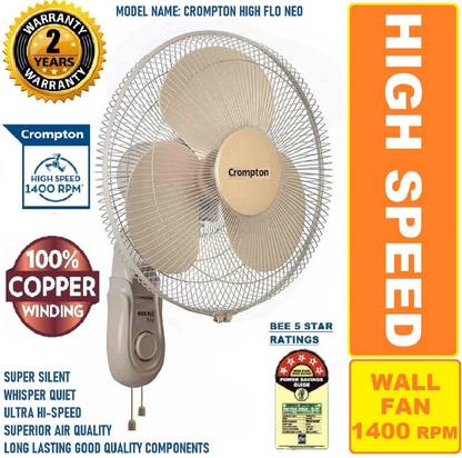 Crompton HIGH SPEED 100% COPPER SUPER SILENT 400 mm Silent Operation 3 Blade Wall Fan109 with 24 Months Warranty Silent Operation 400 mm Wall Fan