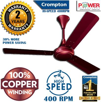 Crompton SUREBREEZE 400 RPM HS Plus Super HIGH SPEED 100% COPPER MOTOR LONGER LIFE 215 with 24 Months Warranty Energy Saving 1200 mm Ceiling Fan