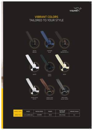 V-Guard AIRWIZ PLUS PREMIUM HIGH SPEED (48") 370 RPM with 3 Year Warranty BLDC Motor with Remote 1200 mm Ceiling Fan