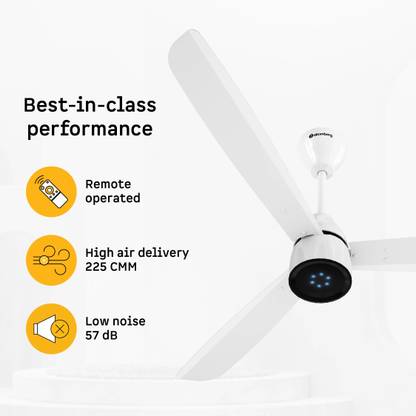 Atomberg Renesa Prime Remote|High Air Delivery|LED Speed Indicator|Low Noise|Sleek Design with 3 Year Warranty BLDC Motor with Remote 1200 mm Ceiling Fan (5 Star | Gloss White | Pack of 1)