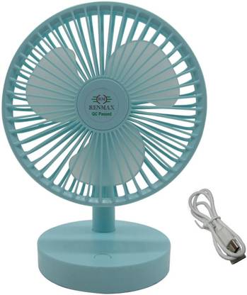 RENMAX Rechargeable Mini Table Fan 611 3-Speed Dual Battery 90 degree tilt with 1 Months Warranty 140 mm Table Fan