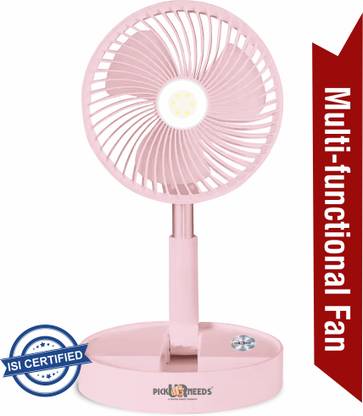 Pick Ur Needs Rechargeable Table Fan 2 Mode LED 3 Type Speed Foldable Design 3 mm 3 Blade Table Fan