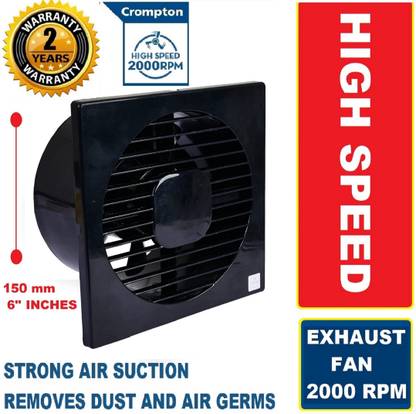 Crompton Axial Air Super Quiet HIGH SPEED 2000 RPM 100% COPPER High Suction2 with 24 Months Warranty Silent Operation 150 mm Exhaust Fan