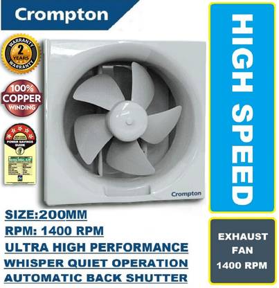 Crompton Brisk Air Neo Super Silent Automatic Shutters High Speed 100% Copper7 with 24 Months Warranty Silent Operation 200 mm Exhaust Fan