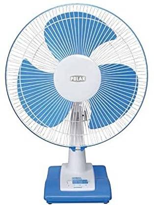 Polar TABLE HS WHITE BLUE with 25 Months Warranty Silent Operation 400 mm Table Fan