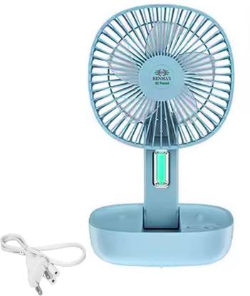 RENMAX 7636 Mini Table Fan AC/DC Rechargeable with LED Emergency Light with 1 Year Warranty 130 mm Table Fan