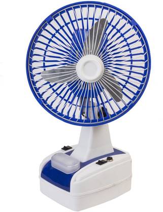GLOBEX Mini AC/DC Rechargeable Battery Operated 200 mm 3 Blade Table Fan (Blue-White) 1400 mm 3 Blade Table Fan