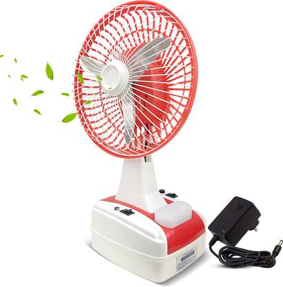 GLOBEX Mini AC/DC Rechargeable Battery Operated 400 mm 3 Blade Table Fan , 1400 RPM with 3 Months Warranty Ultra High Speed 400 mm Table Fan