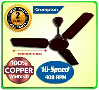 Crompton SUPER HIGH SPEED 400 RPM 51 Watts Energy Saver 100% COPPER Longer Life27 with 24 Months Warranty Ultra High Speed 900 mm Ceiling Fan