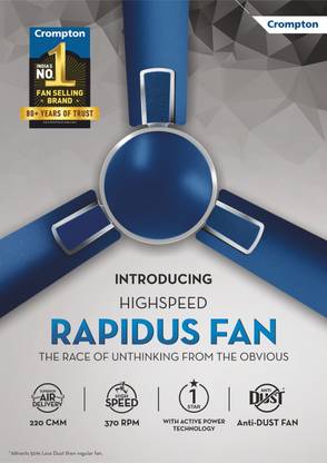 Crompton CFHSRPD48KBLAD1S with 2 Year Warranty Anti Dust 1200 mm Ceiling Fan