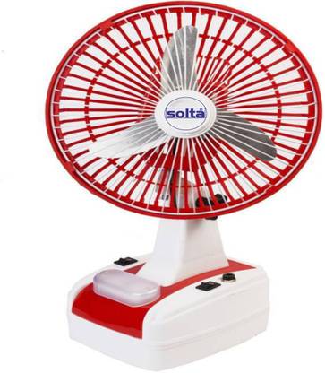 SOLTA 8 Inch Mini AC/DC Rechargeable Battery (6V-4.5Ah) Operated with Light 4hr Backup with 1 Year Warranty 200 mm Table Fan