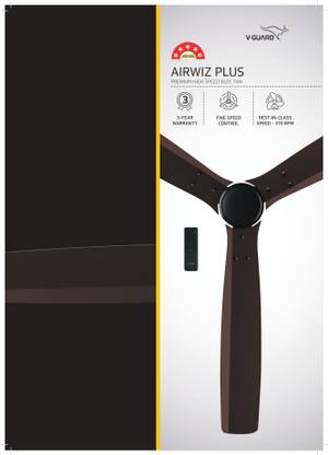 V-Guard AIRWIZ PLUS PREMIUM HIGH SPEED (48") 370 RPM with 3 Year Warranty BLDC Motor with Remote 1200 mm Ceiling Fan