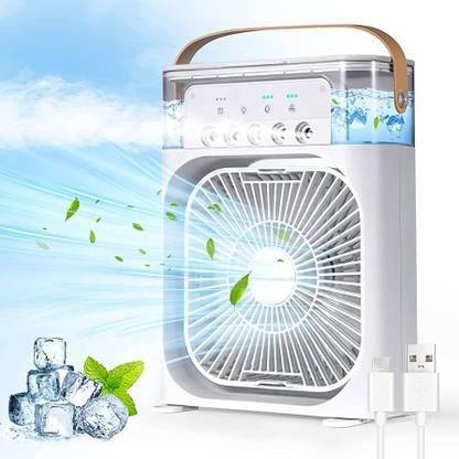 CRAFTIFY USB Powered Mini AC Portable Cooling Fan With 5 Mist Spray 7 Color LED Light 5 Star 150 mm 3 Blade Table Fan