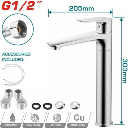 TOTAL Single Lever Washbasin Mixer - TSLBM12702 | 1/2 inch Flexible Hose Connector Faucet Set