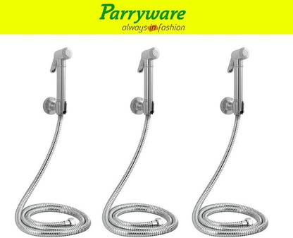 Parryware Cardiff Brass Health Faucet with Hook and 1.5 mtr. SS Hose Pipe set of 3 pic 284 Faucet Set
