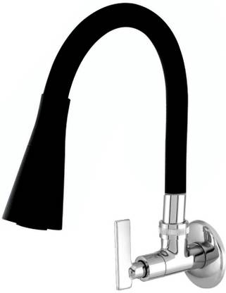 Spazio SmartBuy QBIX Flexible Sink Faucet - Flxi Play With 360 Degree Flexible Black Silicon Hose & Dual Flow Pattern, Hot/Cold Water Tap With Wall Flange Pillar Tap Faucet