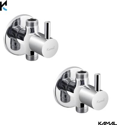KAMAL Two Way Angle Valve FLT Eco | Full Brass | Two Std 1/2" BSP Outlet | Single Control Valve | Both Outlet Open or Shut Simultaneously Twin Elbow Valve Faucet