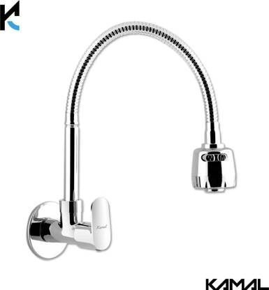 KAMAL Sink Spray Opal - Wall Mounted | SS 304 Flexible Spout 360 degree Dual Flow Brass Sink Cock Faucet with Wall Flange Bib Tap Faucet