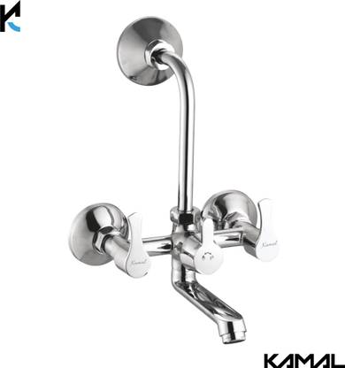 KAMAL Wall Mixer - Oreva Eco | Mirror Type Finish | Sturdy Brass Build | Hot & Cold Shower Mixer | with 165mm Long Bend Pipe | Wall Mounted - Click Fitting Mixer Faucet