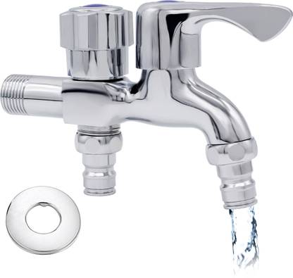 Zibuyu Dual Brass 2-in-1 Washing Machine Tap Two Way Outlet Kitchen Bathroom Silver Two in One Tap for Bathroom with Wall Flange Pillar Tap Faucet