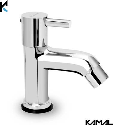 KAMAL Pillar Tap - FLT Chrome Finish Faucet with Wall Flange Deck Mounted Installation Pillar Cock with Wall Flange Pillar Tap Faucet