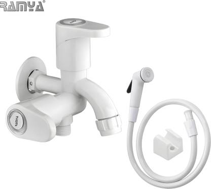 Ramya PTMT 2 IN 1 Bib Cock & Toilet Health Faucet (Heavy Plastic Tap) | Toilet Jet Spray & Bib Cock 2 Way| PTMT Faucet Premium Quality Twin Elbow Valve Faucet