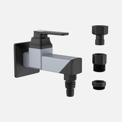 R. N. PTMT Plastic Washing Machine Tap with 4 Adjustments for Kitchen Sink Tap & Basin faucet With Flange Wall Mount (Metallic Grey-Black Dual)_RNABH09B28 Nozzle Cock Faucet