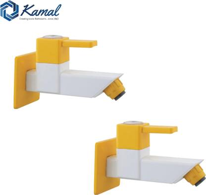 KAMAL Long Body Bib Tap Arezzo (Combo Set of 2) with Wall Flange | PTMT Plastic Faucet | Ivory & Yellow Colour | 20mm Hi Flow Cartridge| Cold Water Only Bib Tap Faucet