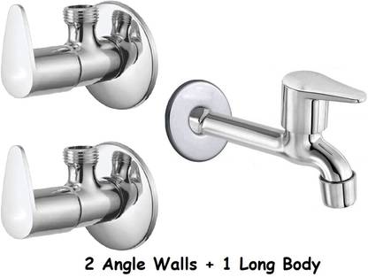 Senkiddpro by Senkiddpro Stainless Steel Long Body&Angle Tab with Flange for Bathroom (Chrome Finish , Model-Fusion)(2 Angle Wall + 1 Long Body Tap) Bib Tap Faucet