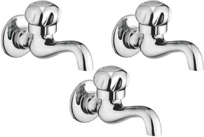Oleanna ALCOMN-02 Moon Long Nose Bib Cock With Wall Flange Long Body Tap (Disc Fitting | Quarter Turn | Form Flow) (Pack of 3 Pcs) Basin Mixer Faucet