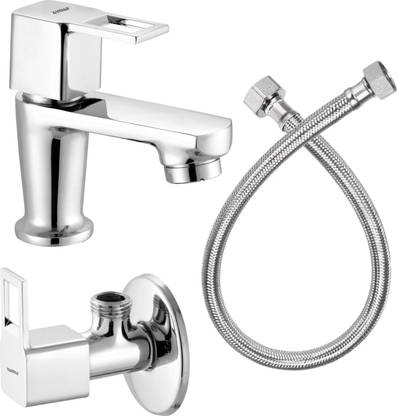 Ramya Cube Pillar Cock Tap With 1pc Angle Cock 1pc Hose Pipe For Wash Basin Tap Complete Set Pillar Tap Faucet