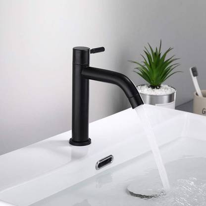 FLOWLET Basin Pillar Cock Tap Faucet for Wash Basin Matte Black Waterfall Bathroom Faucet, Single Handle Single Hole Sink Faucet Pillar Tap Faucet