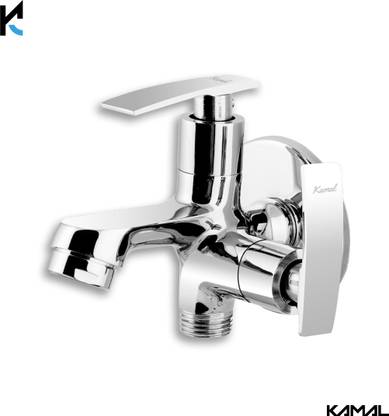 KAMAL Two way Bib tap Vista (Eco) | Aerator & Std 1/2'' BSP Outlet for health faucet washing machine | Std 1/2'' BSP Inlet | Passion Bib Cock 2 Way Brass with Flange Twin Elbow Valve Faucet