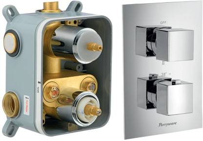 Parryware Square 3 way Thermostatic diverter body with upper trim 107 Square 3 way Thermostatic diverter body with upper trim Thermostatic Valve Faucet